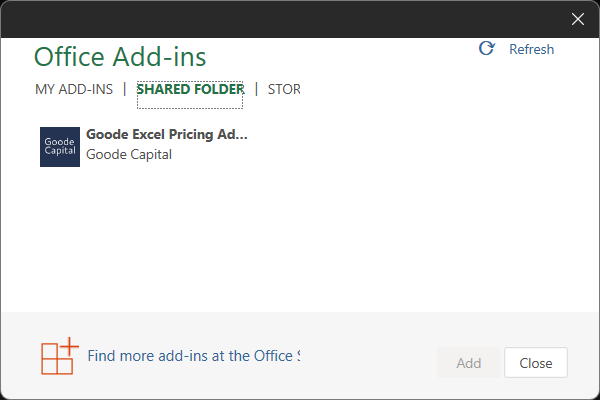 Excel Add-Ins Dialog Screenshot